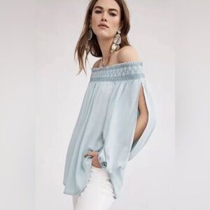 NWT ANTHROPOLOGIE HOLDING HORSES Mint Green Off The Shoulder Boho Top, Size M